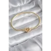 Pirinç Gold Renk Zirkon Taşlı Kalp Sonsuzluk Model Charm Kadın Bileklik