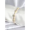 Pirinç Gold Renk Zirkon Taşlı Kalpli Model Kadın Bileklik