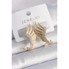 Pirinç Gold Renk Zirkon Taşlı Kanat Model Kadın Küpe