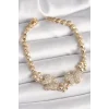 Pirinç Gold Renk Zirkon Taşlı Kelebek Figür Çiçek Zincir Model Kadın Bileklik