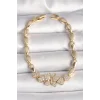 Pirinç Gold Renk Zirkon Taşlı Kelebek Figür Damla Zincir Model Kadın Bileklik