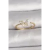 Pirinç Gold Renk Zirkon Taşlı Kelebek Mode İnci Detay Ayarlanabilir Yüzük