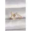 Pirinç Gold Renk Zirkon Taşlı Kelebek Model İnci Detay Ayarlanabilir Yüzük