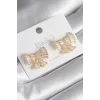 Pirinç Gold Renk Zirkon Taşlı Kurdele Model Kadın Küpe