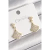 Pirinç Gold Renk Zirkon Taşlı Motif Model Kadın Küpe