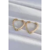 Pirinç Gold Renk Zirkon Taşlı Motifli Kalp Küpe