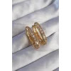 Pirinç Gold Renk Zirkon Taşlı Oval Model Küpe
