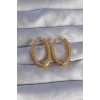 Pirinç Gold Renk Zirkon Taşlı Oval Model Küpe