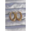 Pirinç Gold Renk Zirkon Taşlı Oval Model Küpe