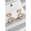 Pirinç Gold Renk Zirkon Taşlı Sallantı Kalp Model Kadın Küpe