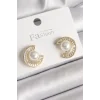 Pirinç Gold Renk Zirkon Taşlı Salyangoz Model İnci Detay Kadın Küpe