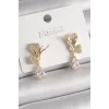 Pirinç Gold Renk Zirkon Taşlı Turna Kuşu Model Sallantı Detay Kadın Küpe