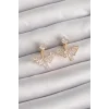 Pirinç Gold Renk Zirkon Taşlı V Model Küpe