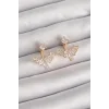 Pirinç Gold Renk Zirkon Taşlı V Model Küpe