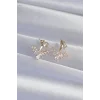 Pirinç Gold Renk Zirkon Taşlı V Model Küpe