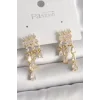 Pirinç Gold Renk Zirkon Taşlı Yağmur Model Kadın Küpe