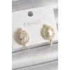 Pirinç Gold Renk Zirkon Taşlı Yaprak Model Kadın Küpe