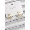Pirinç Gold Renk Zirkon Taşlı Yaprak Model Kadın Küpe