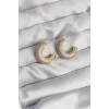 Pirinç Gold Renk Zirkon Taşlı Yarım Halka Küpe