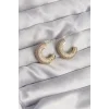Pirinç Gold Renk Zirkon Taşlı Yarım Halka Küpe