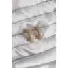 Pirinç Gold Renk Zirkon Taşlı Yarım Halka Küpe