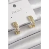Pirinç Gold Renk Zirkon Taşlı Yarım Halka Model Kadın Küpe