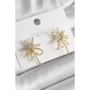 Pirinç Gold Renk Zirkon Taşlı Yıldız Düğüm Model Kadın Küpe