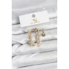 Pirinç Gold Renk Zirkon Taşlı Yıldız Vintage Model YSX Trio Küpe Seti