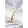 Pirinç Gold Renk Zirkon Taşlı Yonca Model Kadın Bileklik