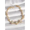 Pirinç Gold Renk Zirkon Taşlı Yonca Model Kadın Bileklik