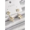 Pirinç Gold Renk Zirkon Taşlı Yonca Model Kadın Küpe