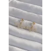 Pirinç Gold Renk Zirkon Taşlı Zikzak Küpe