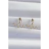 Pirinç Gold Renk Zirkon Taşlı Zikzak Küpe