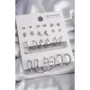 Pirinç Gümüş Renk 12 Çift Kadın Küpe Seti
