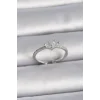 Pirinç Gümüş Renk Ayaralanabilir Zirkon Taşlı Kalp Model Kadın Yüzük