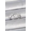 Pirinç Gümüş Renk Ayarlanabilir Zirkon Taşlı Beyaz Mineli Kalp Model Kadın Yüzük