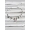 Pirinç Gümüş Renk Balerin Detay Charmlı Kadın Bileklik