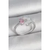 Pirinç Gümüş Renk Beyaz Mineli Pembe Zirkon Taşlı Çiçek Model Kadın Yüzük