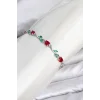 Pirinç Gümüş Renk Kırmızı Zirkon Taşlı Çiçek Model Kadın Bileklik