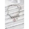 Pirinç Gümüş Renk Pembe Kelebek Charmlı Kadın Bileklik