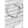 Pirinç Gümüş Renk Pembe ve Mor Zirkon Taşlı Çiçek Model Kadın Bileklik
