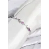 Pirinç Gümüş Renk Pembe ve Mor Zirkon Taşlı Çiçek Model Kadın Bileklik