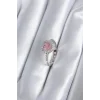 Pirinç Gümüş Renk Pembe Zirkon Taş Kalp Charm Model Kadın Yüzük