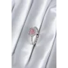 Pirinç Gümüş Renk Pembe Zirkon Taş Kalp Charm Model Kadın Yüzük