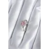 Pirinç Gümüş Renk Pembe Zirkon Taşlı Charm Model Kadın Yüzük