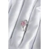 Pirinç Gümüş Renk Pembe Zirkon Taşlı Charm Model Kadın Yüzük