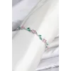 Pirinç Gümüş Renk Pembe Zirkon Taşlı Çiçek Model Kadın Bileklik