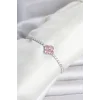 Pirinç Gümüş Renk Pembe Zirkon Taşlı Yonca Model Su Yolu Kadın Bileklik