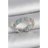 Pirinç Gümüş Renk Renkli Mineli Ayarlanabilir Kadın Yüzük
