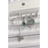 Pirinç Gümüş Renk Sallantı Zirkon Taşlı Ağaç Figür Çoklu Kadın Küpe Seti